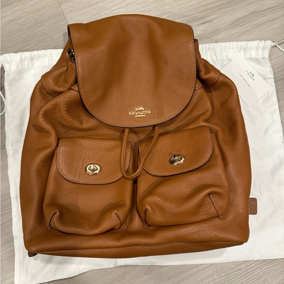 Coach Brown turnlock Leather Backpack - Picture 1 of 8